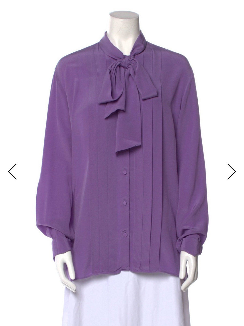 Gucci Lavender Purple Tie-Neck Pintuck Blouse